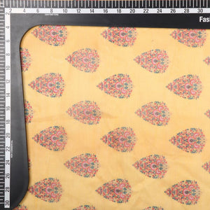 Mustard Yellow And Red Mughal Pattern Digital Print Chanderi Fabric