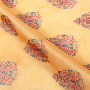 Mustard Yellow And Red Mughal Pattern Digital Print Chanderi Fabric