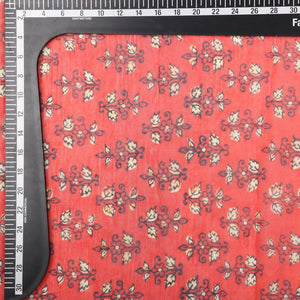 Red And White Floral Pattern Digital Print Chanderi Fabric