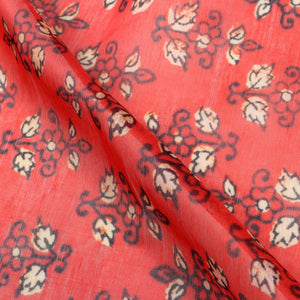 Red And White Floral Pattern Digital Print Chanderi Fabric