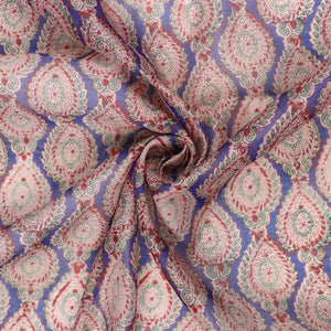 Blue And Ivory Traditional Pattern Digital Print Chanderi Fabric