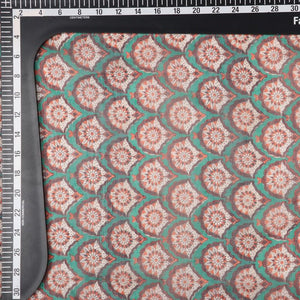 Sea Green And Red Ethnic Pattern Digital Print Chanderi Fabric