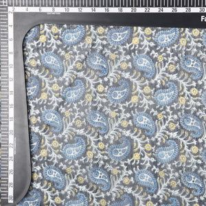 Blue And White Paisley Pattern Digital Print Chanderi Fabric