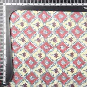 Dusty Yellow And Red Trellis Pattern Digital Print Chanderi Fabric