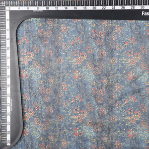 Greyish Blue And Red Floral Pattern Digital Print Chanderi Fabric