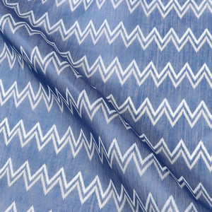 Blue And White Chevron Pattern Digital Print Chanderi Fabric