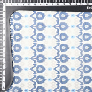 Blue And White Traditional Pattern Digital Print Chanderi Fabric