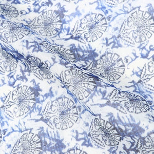 White And Blue Floral Pattern Digital Print Chanderi Fabric