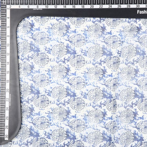 White And Blue Floral Pattern Digital Print Chanderi Fabric