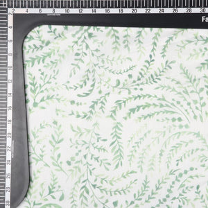 Green And White Leaf Pattern Digital Print Chanderi Fabric