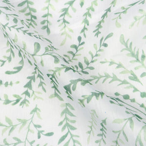 Green And White Leaf Pattern Digital Print Chanderi Fabric