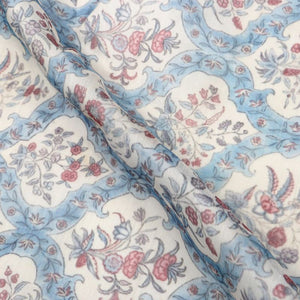 White And Blue Trellis Pattern Digital Print Chanderi Fabric