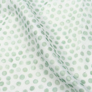 White And Green Polka Dots Pattern Digital Print Chanderi Fabric