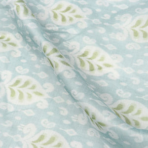 Sky Blue And Green Floral Pattern Digital Print Chanderi Fabric