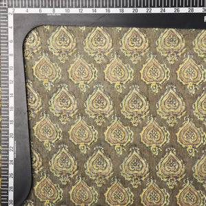 Pickle Green And Yellow Mughal Pattern Digital Print Chanderi Fabric