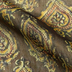 Pickle Green And Yellow Mughal Pattern Digital Print Chanderi Fabric