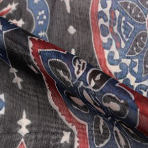 Black And Blue Ethnic Pattern Digital Print Chanderi Fabric