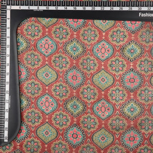 Red And Green Ethnic Pattern Digital Print Chanderi Fabric