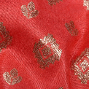 Salmon Red Foulard Pattern Dyed Jacquard  Chanderi Fabric