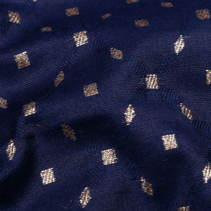 Navy Blue Symmetries Pattern Dyed Jacquard  Chanderi Fabric