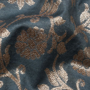 Dark Grey Floral Pattern Dyed Jacquard Chanderi Fabric