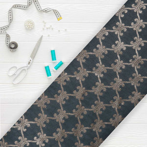 Dark Grey Trellis Pattern Dyed Jacquard Chanderi Fabric