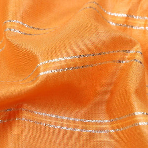 Tangerine Orange Plain Dyed Chanderi Dobby Silver Jari Fabric