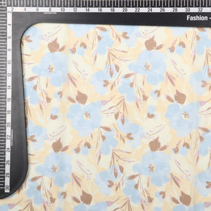 Pastel Yellow And Sky Blue Floral Pattern Digital Print Chiffon Fabric