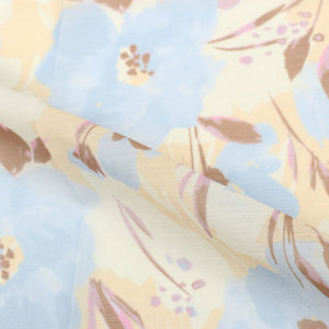 Pastel Yellow And Sky Blue Floral Pattern Digital Print Chiffon Fabric