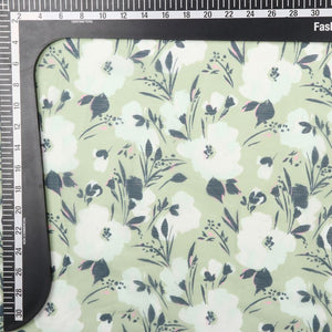 Pastel Green And White Floral Pattern Digital Print Chiffon Fabric