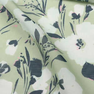 Pastel Green And White Floral Pattern Digital Print Chiffon Fabric