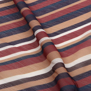 Maroon And Dark Blue Stripes Pattern Digital Print Chiffon Fabric