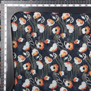 Black And White Floral Pattern Digital Print Chiffon Fabric