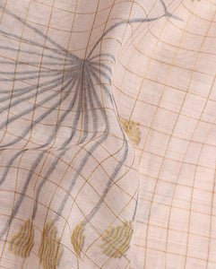 Oat Beige And Yellow Leaf Pattern Digital Print Chanderi Lurex Saree With Blouse