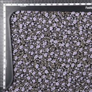 Navy Blue And Lavender Floral Pattern Screen Print Chiffon Fabric