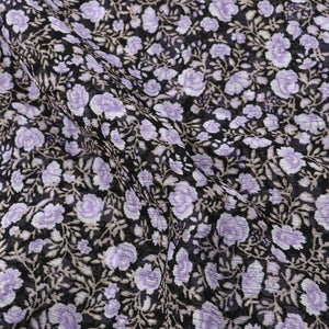 Navy Blue And Lavender Floral Pattern Screen Print Chiffon Fabric