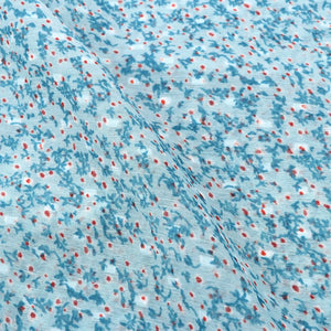 Sky Blue And Red Floral Pattern Screen Print Chiffon Fabric