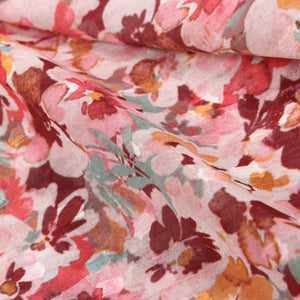 Pink And Maroon Floral Pattern Digital Print Chiffon Dobby Fabric