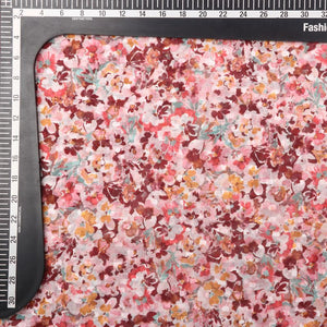 Pink And Maroon Floral Pattern Digital Print Chiffon Dobby Fabric