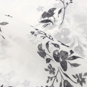 Off White And Black Floral Pattern Digital Print Chiffon Fabric