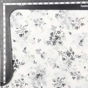 Off White And Black Floral Pattern Digital Print Chiffon Fabric