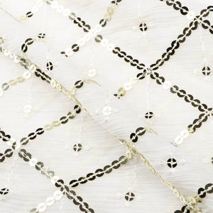 White Trellis Pattern Sequins Embroidery Chiffon Fabric