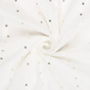 White Stripes Pattern Sequins Embroidery Chiffon Fabric