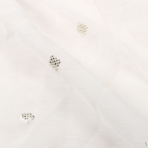 White Booti Pattern Dyed Embroidery Sequins Chiffon Fabric