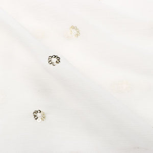 White Booti Pattern Dyed Embroidery Sequins Chiffon Fabric