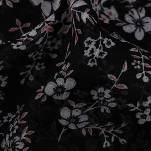 Black And White Floral Pattern Digital Print Chiffon Fabric