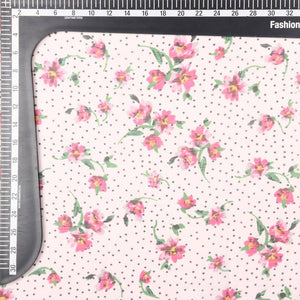 Pink And Black Floral Pattern Digital Print Chiffon Fabric