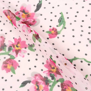 Pink And Black Floral Pattern Digital Print Chiffon Fabric