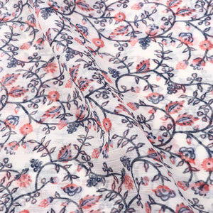 White And Light Orange Floral Pattern Screen Print Chiffon Fabric