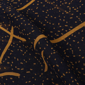 Dark Blue And Mustard Yellow Abstract Pattern Screen Print Chiffon Fabric